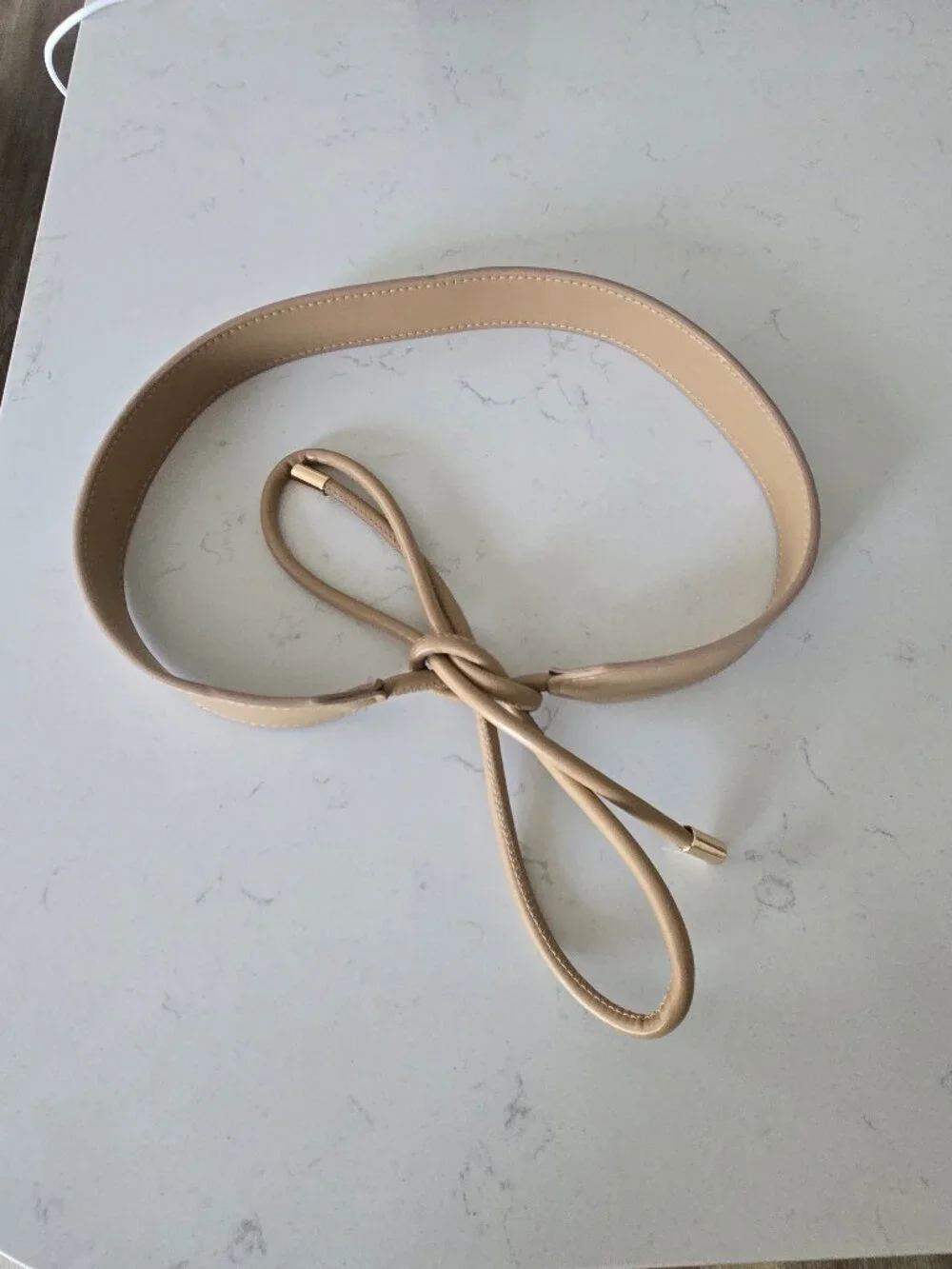 Faux leather tie belt
